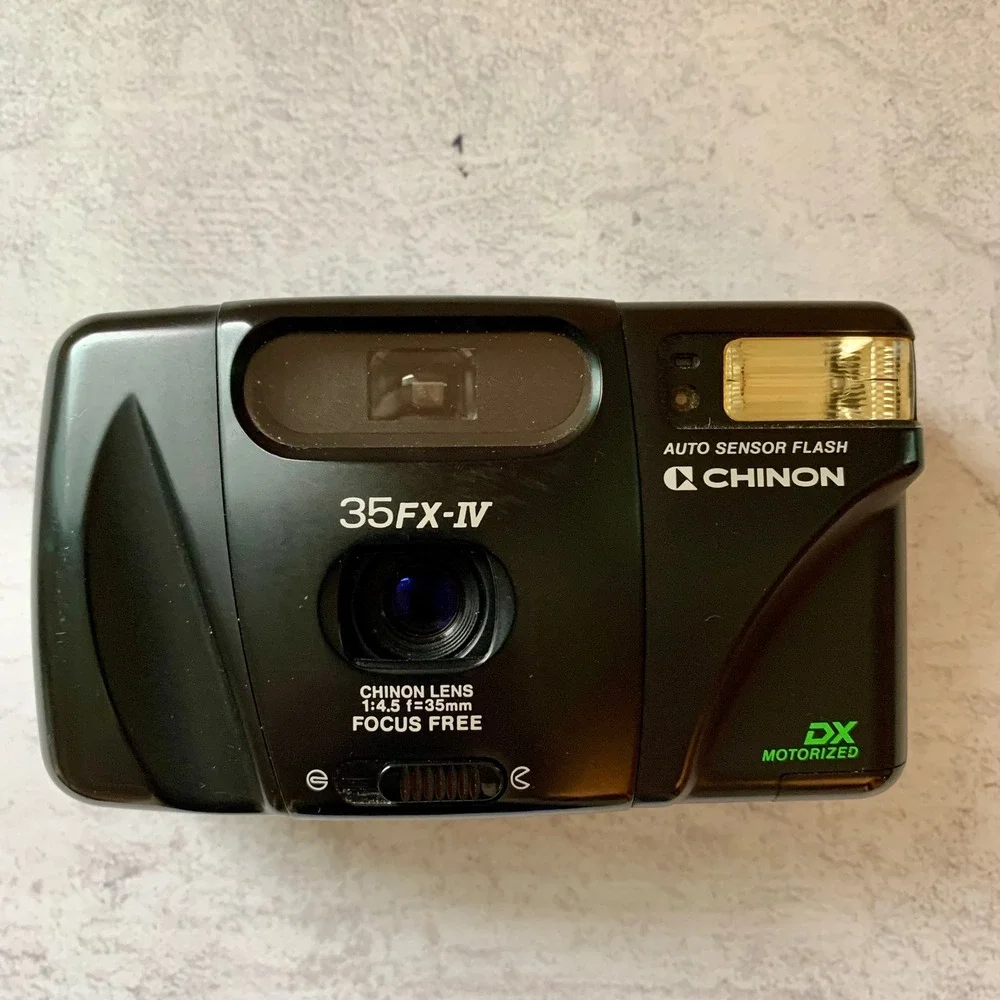 Chinon 35mm Film Camera Black 35FX-IV Focus Free DX Motorized Auto Flash